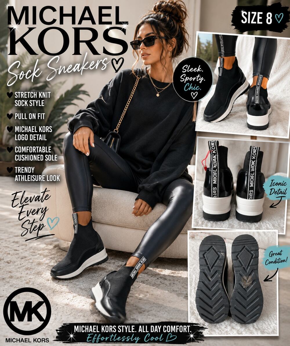 Michael Kors Skyler Black Knit Wedge Sneaker Booties Women’s Size 8